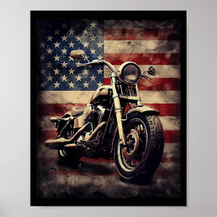 Vintage Motorcycle USA Flag Retro Biker American Poster
