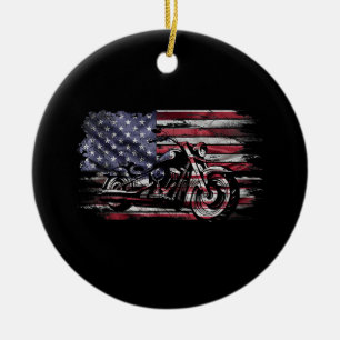 Vintage Motorcycle USA Flag Retro Biker, Motorcycl Ceramic Tree Decoration