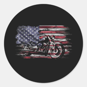Vintage Motorcycle USA Flag Retro Biker, Motorcycl Classic Round Sticker