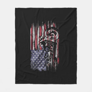 Vintage Motorcycle USA Flag Retro Biker, Motorcycl Fleece Blanket