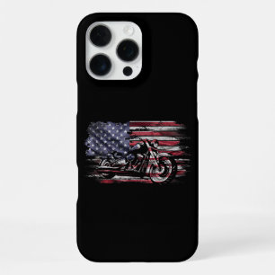 Vintage Motorcycle USA Flag Retro Biker, Motorcycl iPhone 16 Pro Max Case