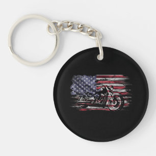Vintage Motorcycle USA Flag Retro Biker, Motorcycl Key Ring