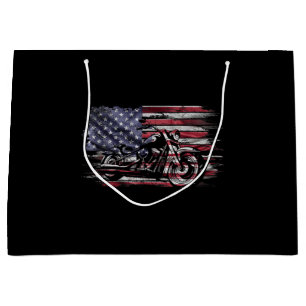 Vintage Motorcycle USA Flag Retro Biker, Motorcycl Large Gift Bag