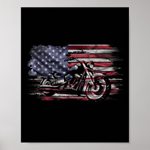 Vintage Motorcycle USA Flag Retro Biker, Motorcycl Poster