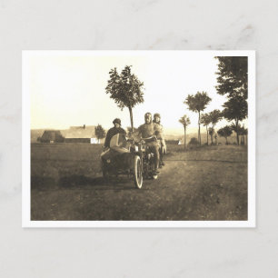 Vintage motorcycle with sidecar photo postcard