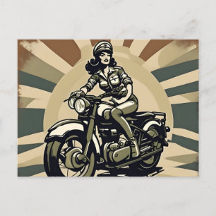 Vintage Motorcycle Woman Postcard