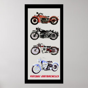 ViNTAGE MOTORCYCLES, Black Grey Poster