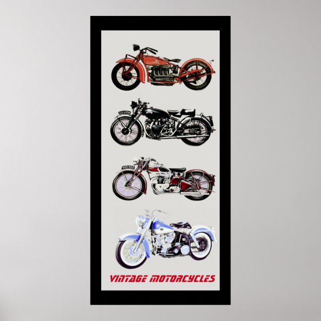 ViNTAGE MOTORCYCLES, Black Grey Poster (Front)