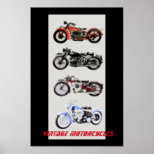 ViNTAGE MOTORCYCLES, Black Grey Poster