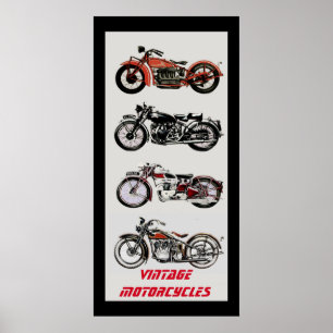 ViNTAGE MOTORCYCLES Black Red Grey Poster