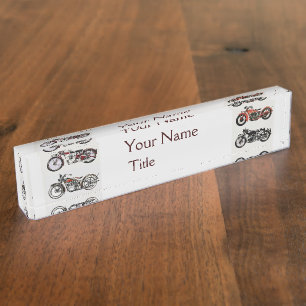 VINTAGE MOTORCYCLES Red Black White Nameplate