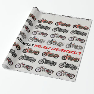 VINTAGE MOTORCYCLES red white grey black Wrapping Paper