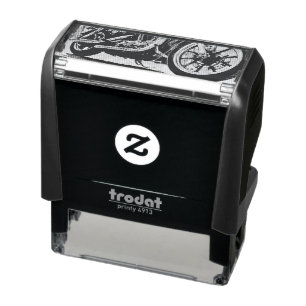 vintage motorcyclist birthday gift self-inking stamp
