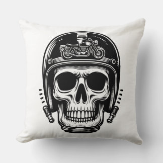 vintage motorcyclist skull legend cushion