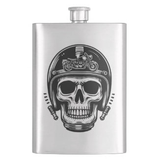 vintage motorcyclist skull legend hip flask