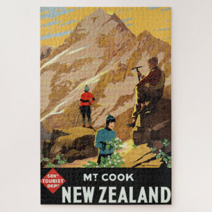 Vintage Mount Cook New Zealand Travel Poster Jigsaw Puzzle