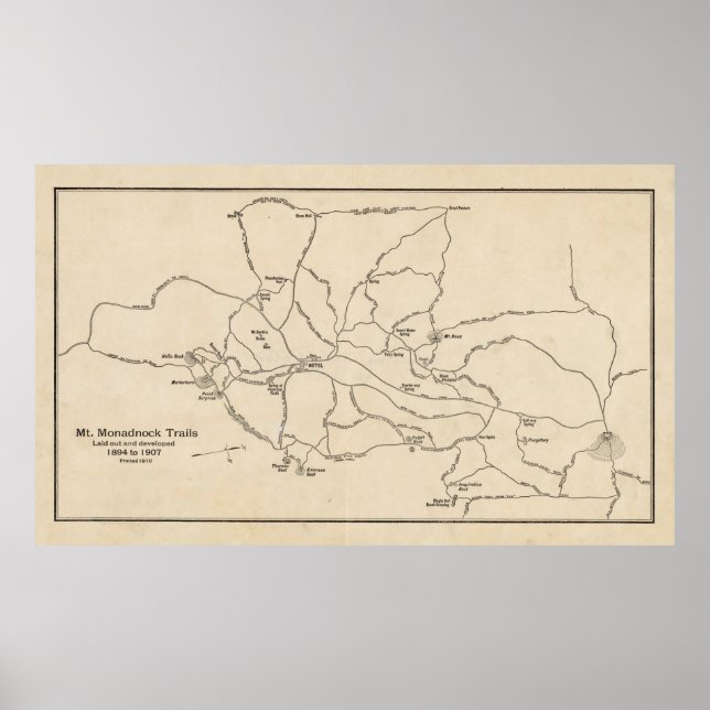 Vintage Mount Monadnock Trail Map (1910) Poster (Front)