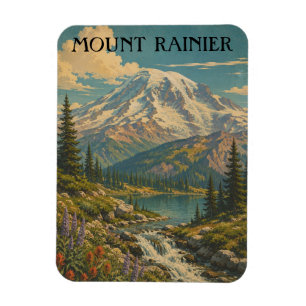 Vintage Mount Rainier National Park Landscape Magnet