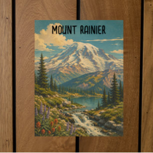 Vintage Mount Rainier National Park Landscape Postcard
