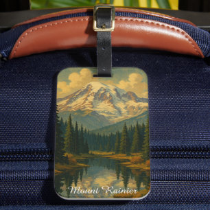Vintage Mount Rainier National Park Retro Art Luggage Tag