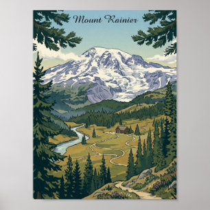 Vintage Mount Rainier National Park Travel Poster