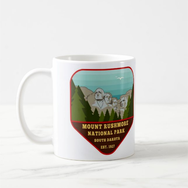 Vintage Mount Rushmore Illustration Coffee Mug (Left)