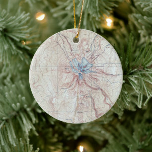 Vintage Mount Shasta Topographical Map Ceramic Tree Decoration