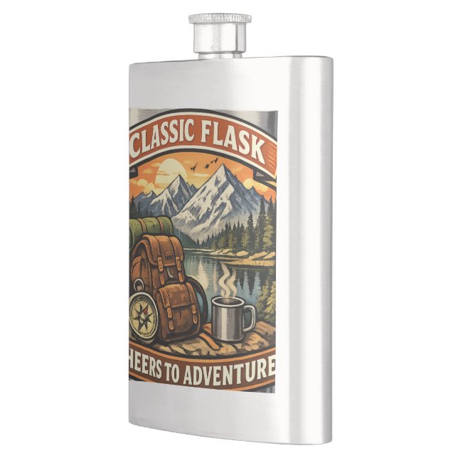 Vintage Mountain Adventure Nature Gift Hip Flask (Left)