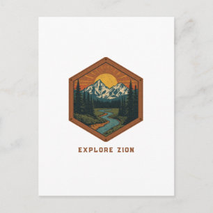 Vintage Mountain Adventure Retro Badge Postcard