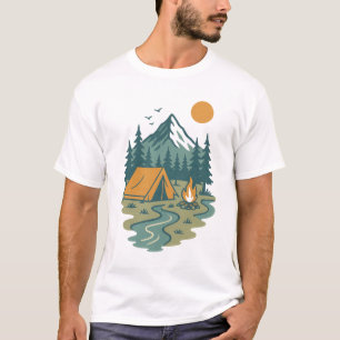 Vintage Mountain Camping Scene Outdoor Adventure T-Shirt