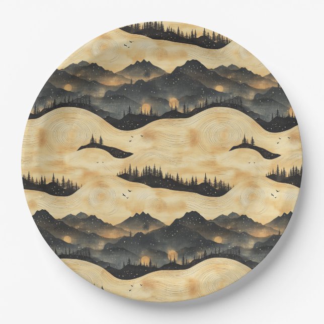 Vintage Mountain Clouds Landscape (1) Paper Plate (Front)