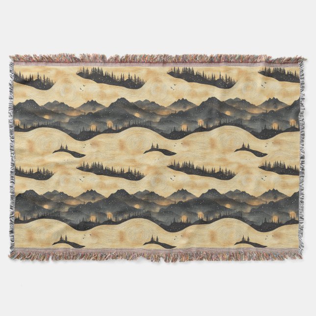 Vintage Mountain Clouds Landscape (1) Throw Blanket (Front)