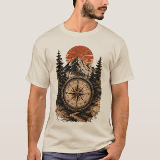 Vintage Mountain Compass Art T-Shirt