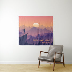 Vintage Mountain Forest Hiker's Sunset purple oran Tapestry