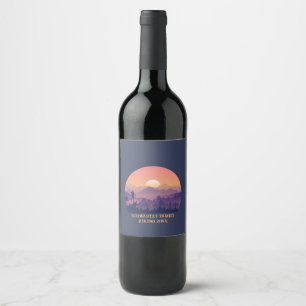 Vintage Mountain Forest Hiker's Sunset purple oran Wine Label
