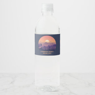 Vintage Mountain Forest Hiker's Sunset Water Bottle Label