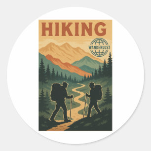 Vintage Mountain Hike - Retro Hiking Trail Classic Round Sticker