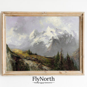 Vintage Mountain Landscape Painting Rustic Muted Poster