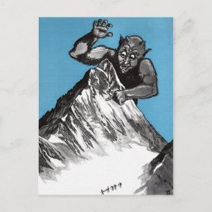 Vintage Mountain Monster Illustration Postcard