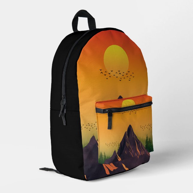 VINTAGE MOUNTAIN NATURE SUNSET PRINTED BACKPACK (Back Corner Left)