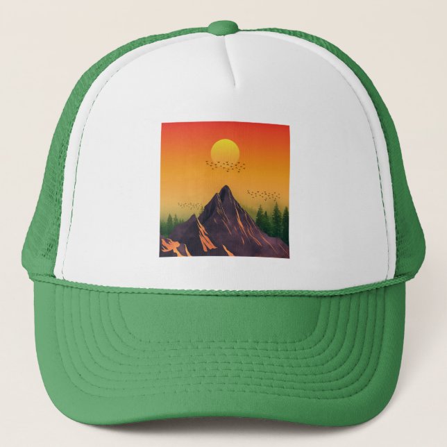 VINTAGE MOUNTAIN NATURE SUNSET TRUCKER HAT (Front)