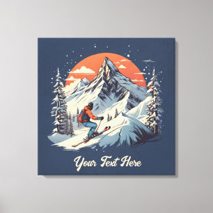 Vintage Mountain Pine Skiing orange Sunset Canvas Print