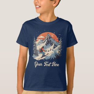 Vintage Mountain Pine Skiing orange Sunset Family T-Shirt