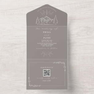 Vintage Mountain Rustic Amethyst RSVP QR Code All In One Invitation