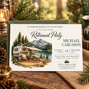 Vintage Mountain RV Camping Retirement Party Invitation