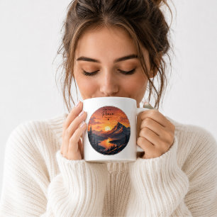 Vintage Mountain Sunset Coffee Mug Retro Nature