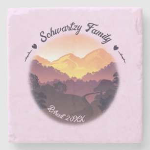 Vintage Mountain Sunset Farmhouse Retreat Purple Stone Coaster