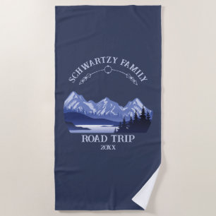 Vintage Mountain Sunset outdoor lake Retreat blue Beach Towel