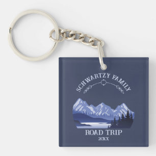 Vintage Mountain Sunset outdoor lake Retreat blue Key Ring