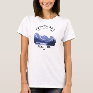 Vintage Mountain Sunset outdoor lake Retreat blue T-Shirt
